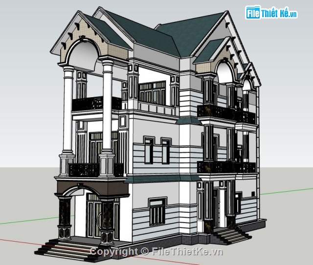 Sketchup 3 tầng,File cad Biệt thự 3 tầng,File SU Biệt thự 3 tầng,Biệt thự 3 tầng Su