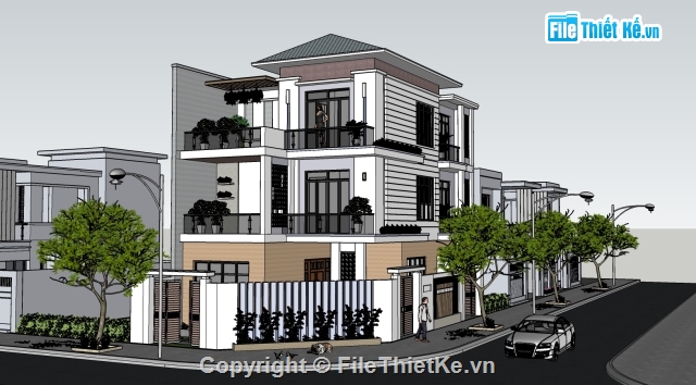 File sketchup biệt thự 3 tầng hiện đại,File sketchup biệt thự 3 tầng,File sketchup biệt thự hiện đại