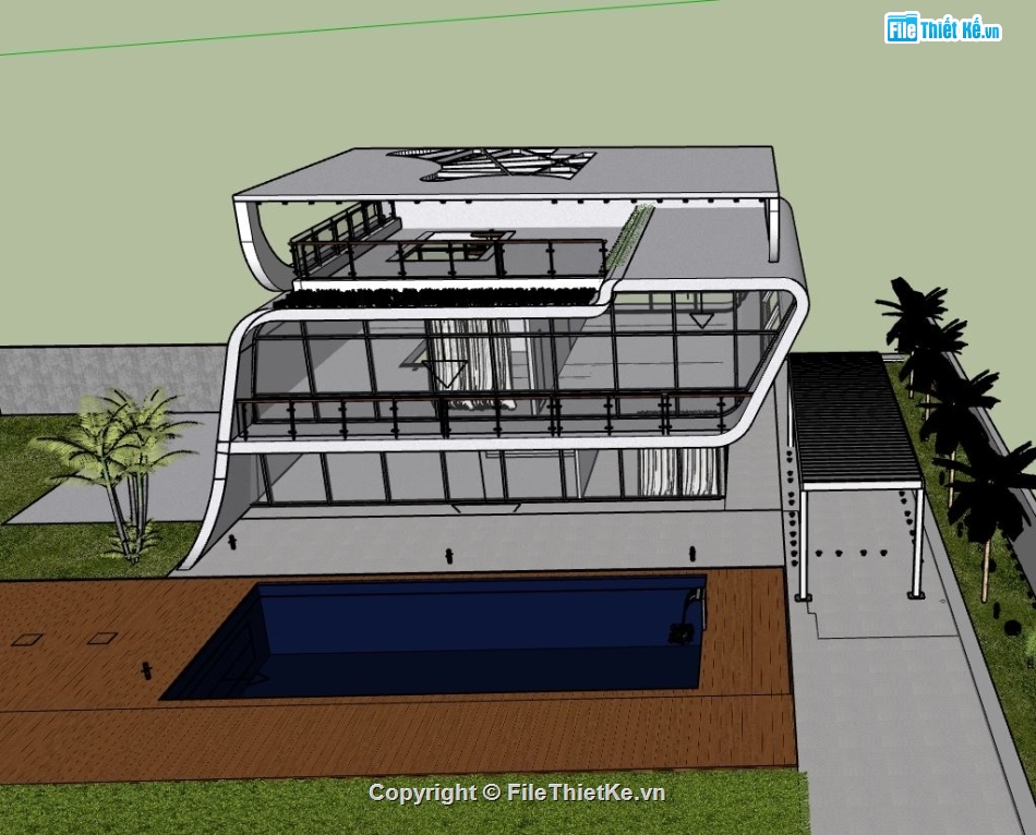 biệt thự 3 tầng,biệt thự sketchup,model su biệt thự 2 tầng