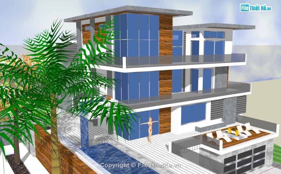 biệt thự 3 tầng,biệt thự sketchup,biệt thự hiện đại 3 tầng,model su biệt thự 3 tầng