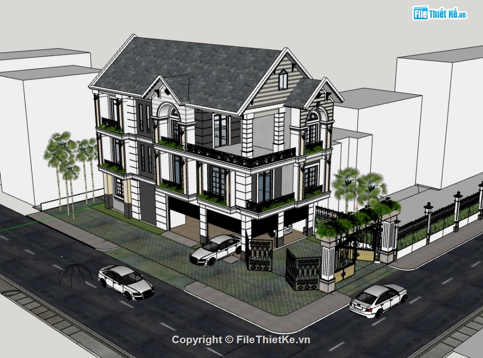 file sketchup biệt thự 3 tầng,biệt thự 3 tầng,model 3d biệt thự 3 tầng,file su biệt thự 3 tầng