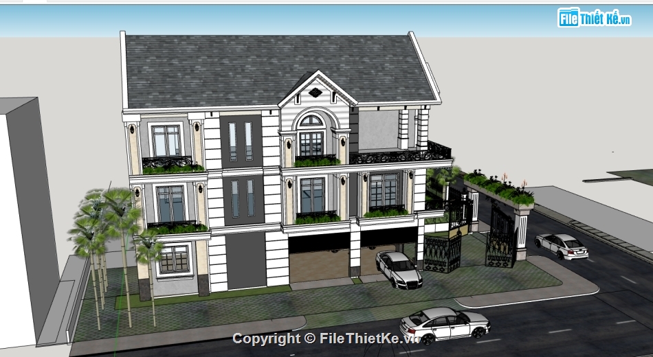 file sketchup biệt thự 3 tầng,biệt thự 3 tầng,model 3d biệt thự 3 tầng,file su biệt thự 3 tầng