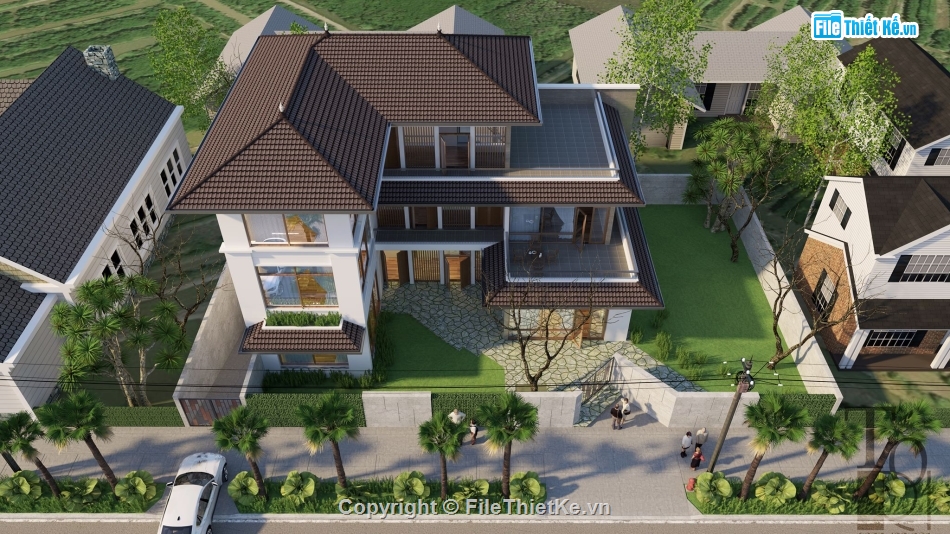 sketchup biệt thự 3 tầng,model biệt thự sketchup,mẫu biệt thự sketchup,biệt thự 3 tầng su