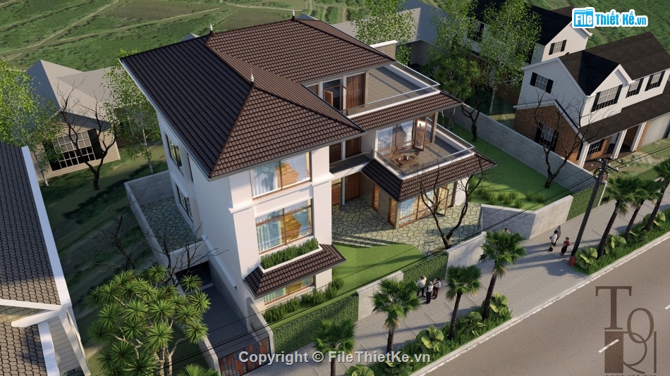 sketchup biệt thự 3 tầng,model biệt thự sketchup,mẫu biệt thự sketchup,biệt thự 3 tầng su