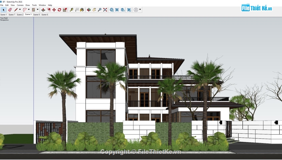 sketchup biệt thự 3 tầng,model biệt thự sketchup,mẫu biệt thự sketchup,biệt thự 3 tầng su