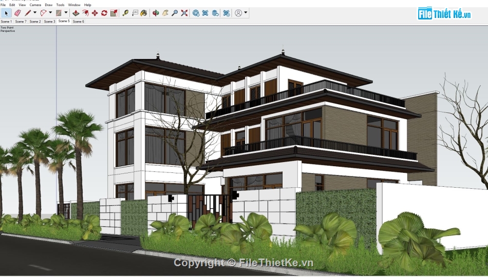 sketchup biệt thự 3 tầng,model biệt thự sketchup,mẫu biệt thự sketchup,biệt thự 3 tầng su