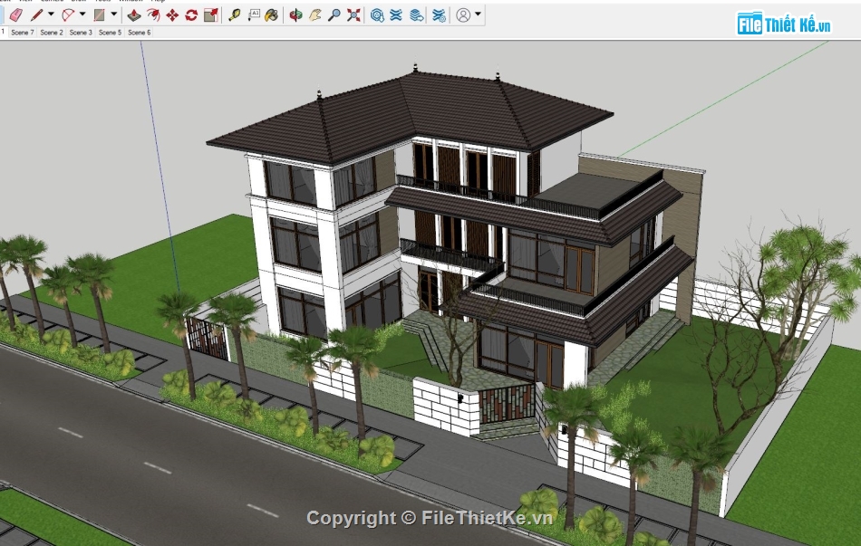 sketchup biệt thự 3 tầng,model biệt thự sketchup,mẫu biệt thự sketchup,biệt thự 3 tầng su