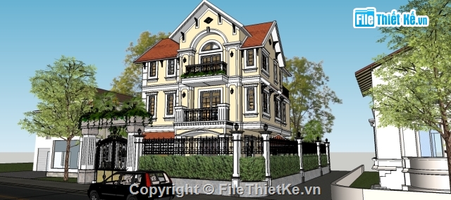 biệt thự 3 tầng,sketchup biệt thự,File sketchup biệt thự