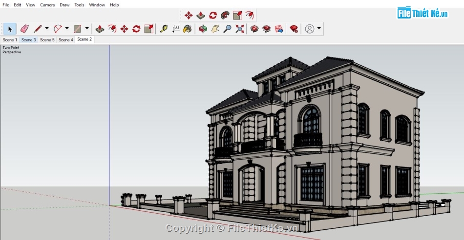 Biệt thự tân cổ điển sketchup,File su Biệt thự tân cổ điển,Model 3d su biệt thự,mẫu 3dsketchup biệt thự