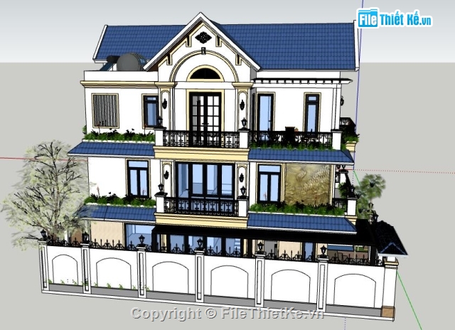 biệt thự 3 tầng,biệt thự  3 tầng,Sketchup 3 tầng,3 tầng,File sketchup biệt thự 3 tầng