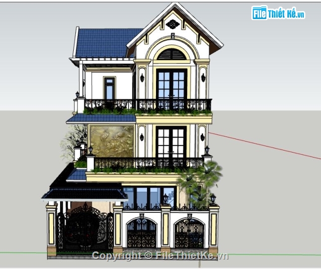 biệt thự 3 tầng,biệt thự  3 tầng,Sketchup 3 tầng,3 tầng,File sketchup biệt thự 3 tầng