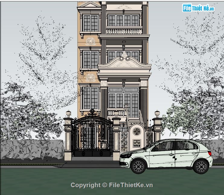 Model Biệt thự tân cổ điển 4 tầng,File sketchup biệt thự 4 tầng,file sketchup biệt thự tân cổ điển,model sketchup biệt thự 4 tầng