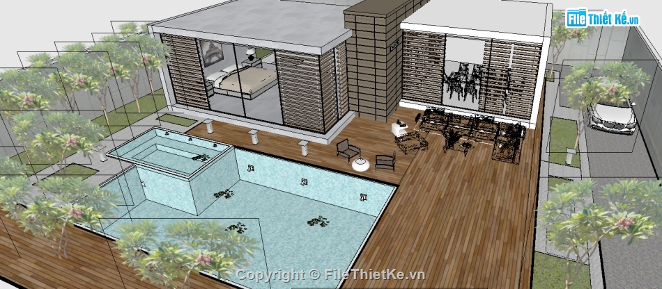 biệt thự sketchup,sketchup biệt thự,sketchup biệt thự cấp 4,biệt thự cao cấp,bể bơi