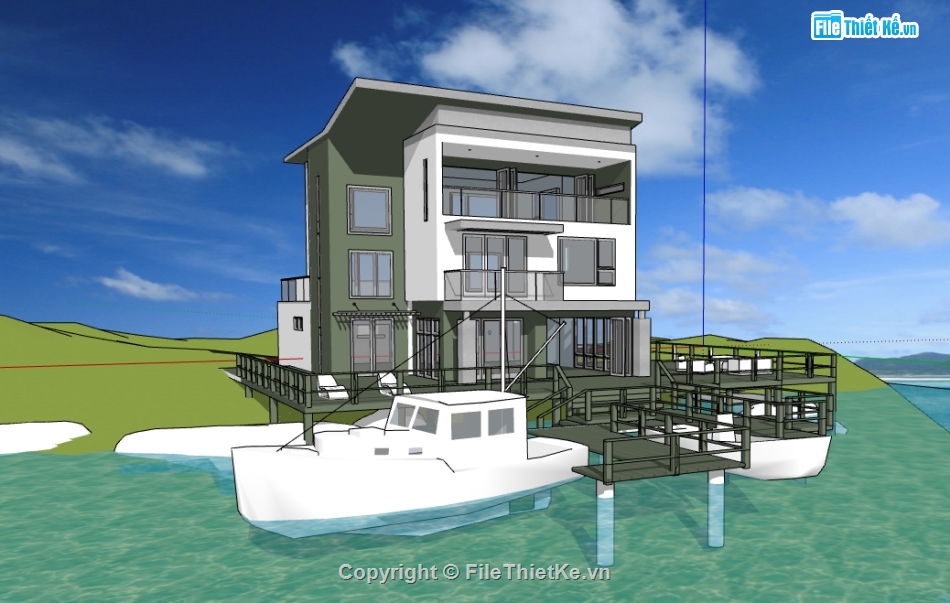 biệt thự bờ biển 2 tầng file su,file sketchup biệt thự bờ biển,biệt thự bờ biển dựng model su