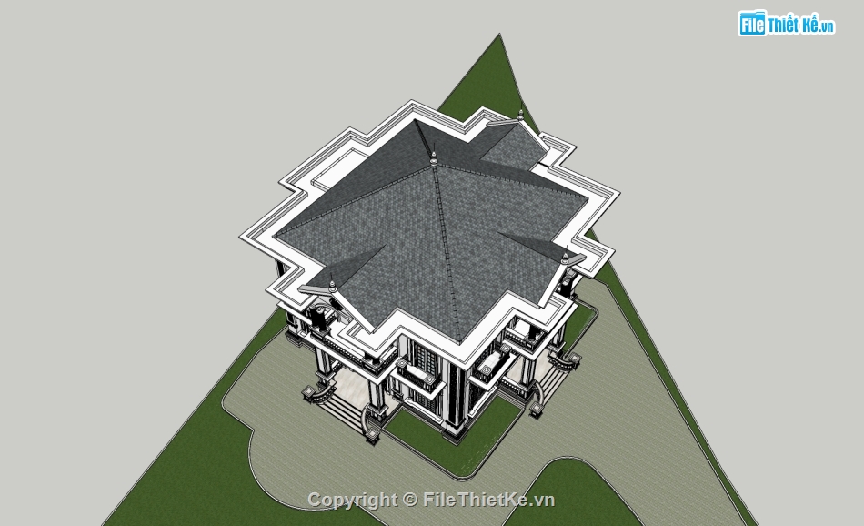 biệt thự 2 tầng,kiến trúc biệt thự,Sketchup biệt thự cổ điển,File Sketchup biệt thự cổ điển