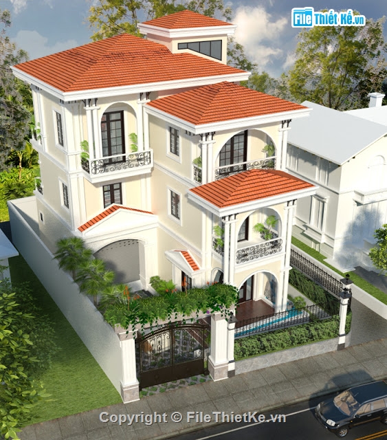 Model sketchup biệt thự,File sketchup Biệt thự hiện đại,Model biệt thự file sketchup