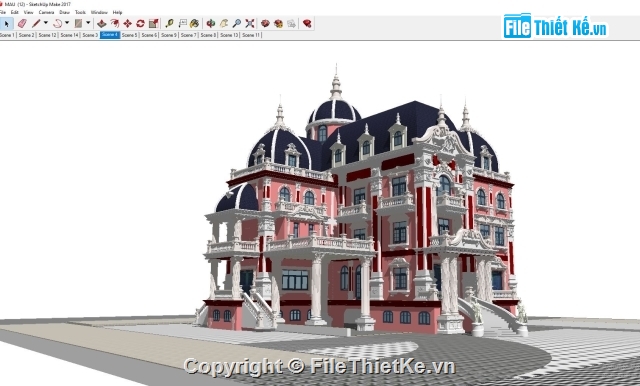 biệt thự sketchup,biệt thự lâu đài,sketchup biệt thự,mẫu biệt thự sketchup,Model sketchup biệt thự,sketchup nhà biệt thự