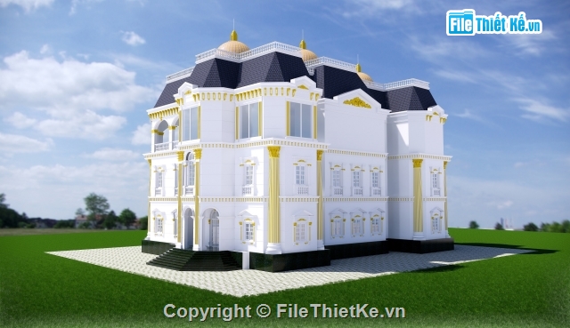 biệt thự châu âu,lâu đài,biệt thự phong cách châu âu,sketchup biệt thự,Dựng cảnh biệt thự châu âu,sketchup cảnh biệt thự hiện đại