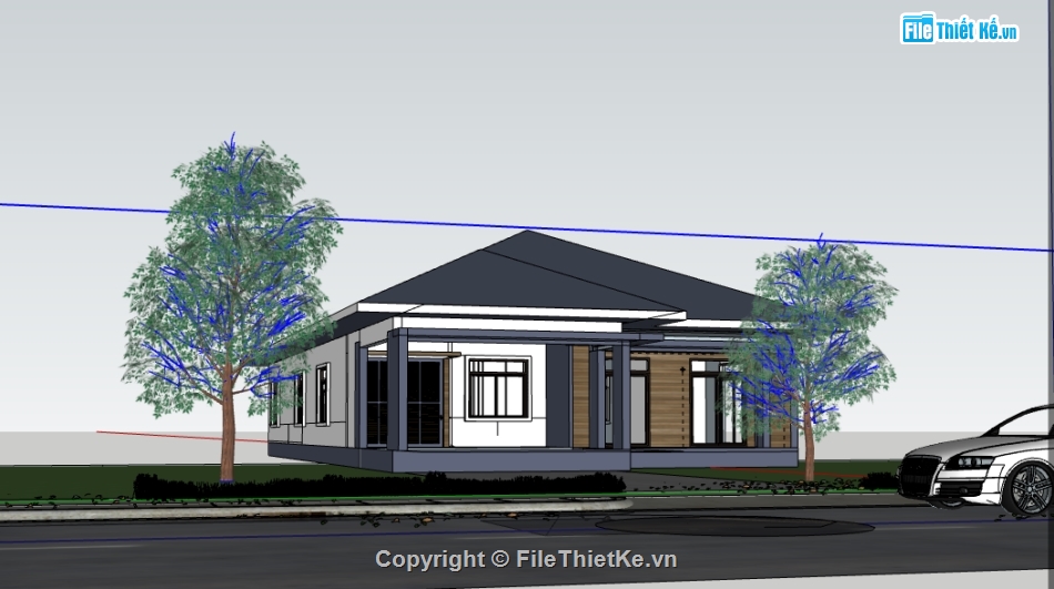 biệt thự sketchup,sketchup biệt thự,biệt thự 1 tầng,File sketchup biệt thự 1 tầng,Model su biệt thự 1 tầng