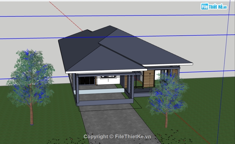 biệt thự sketchup,sketchup biệt thự,biệt thự 1 tầng,File sketchup biệt thự 1 tầng,Model su biệt thự 1 tầng