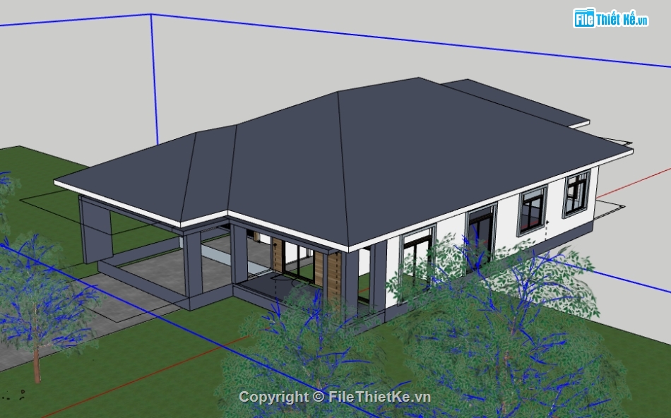 biệt thự sketchup,sketchup biệt thự,biệt thự 1 tầng,File sketchup biệt thự 1 tầng,Model su biệt thự 1 tầng