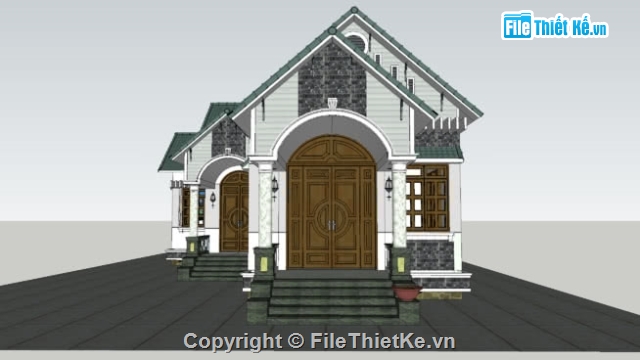 Biệt thự 3 tầng 1 mái,Biệt thự vườn 1 tầng,Nhà mái thái 1 tầng,sketchup biệt thự,su biệt thự mái thái 1 tầng