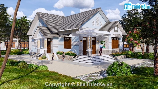 biệt thự nhà vườn,nhà vườn,biệt thự 1 tầng,biệt thự vườn,Sketchup