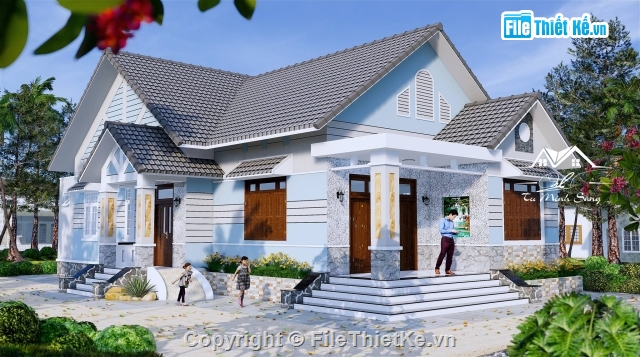 biệt thự nhà vườn,nhà vườn,biệt thự 1 tầng,biệt thự vườn,Sketchup