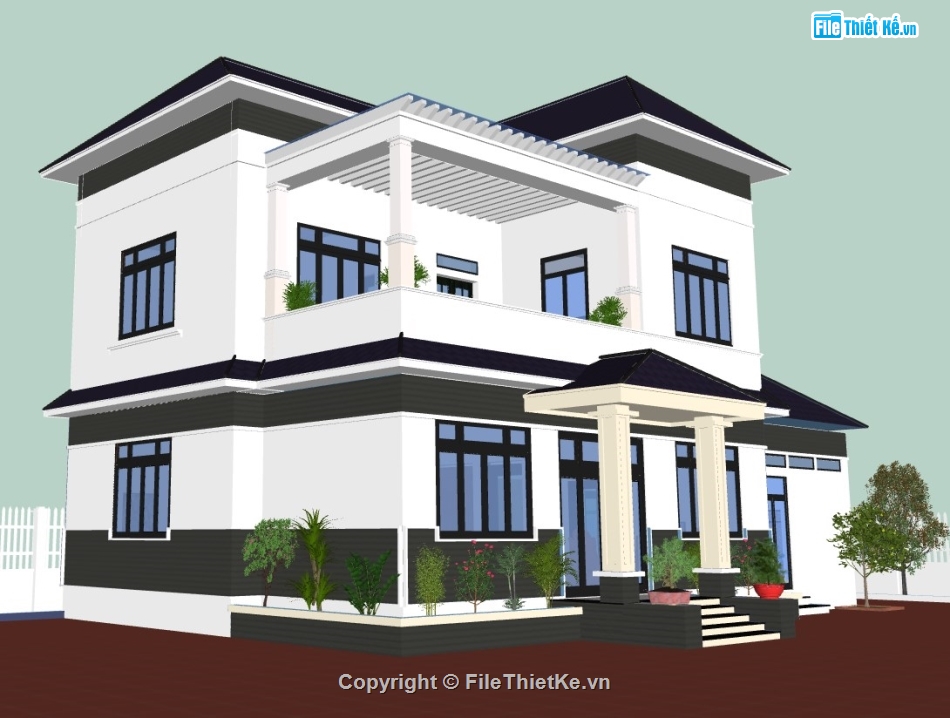 Biệt thự,Biệt thự  2 tầng,nhà vườn đẹp,nhà vườn,su biệt thự,sketchup biệt thự