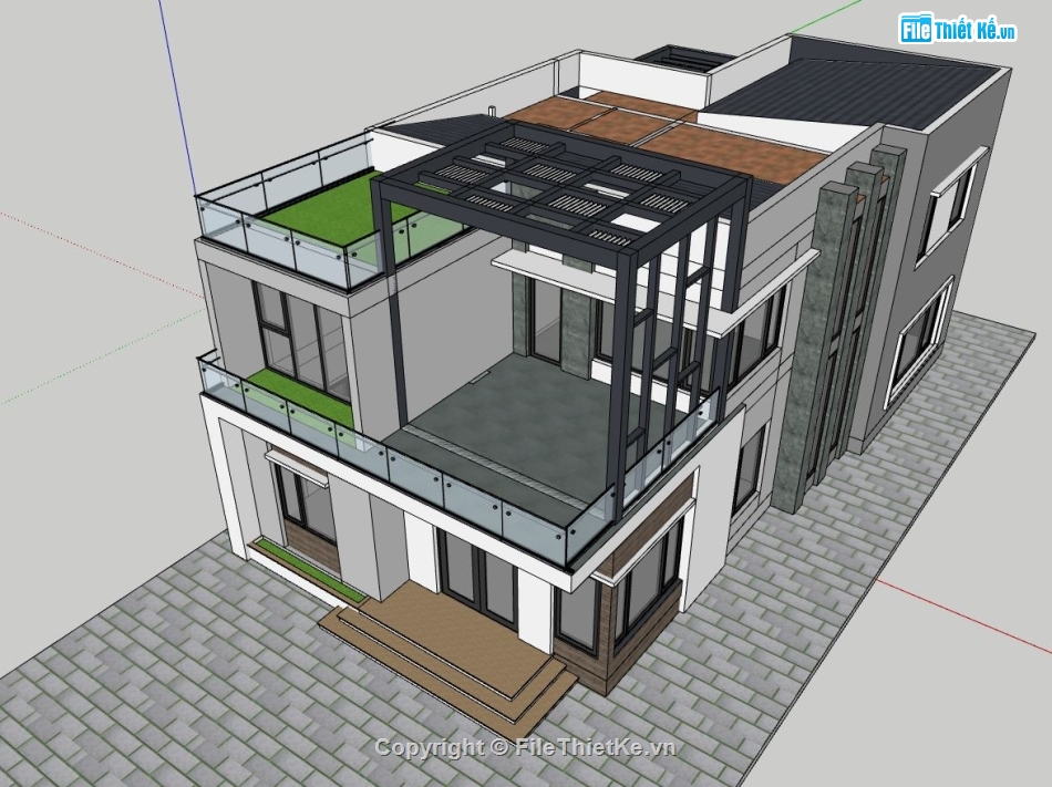 biệt thự phố,biệt thự phố 2 tầng,mẫu sketchup biệt thự phố,phối cảnh biệt thự phố