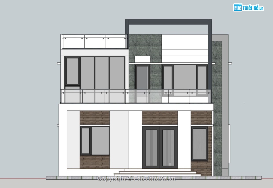 biệt thự phố,biệt thự phố 2 tầng,mẫu sketchup biệt thự phố,phối cảnh biệt thự phố