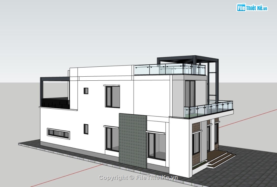 biệt thự phố,biệt thự phố 2 tầng,mẫu sketchup biệt thự phố,phối cảnh biệt thự phố