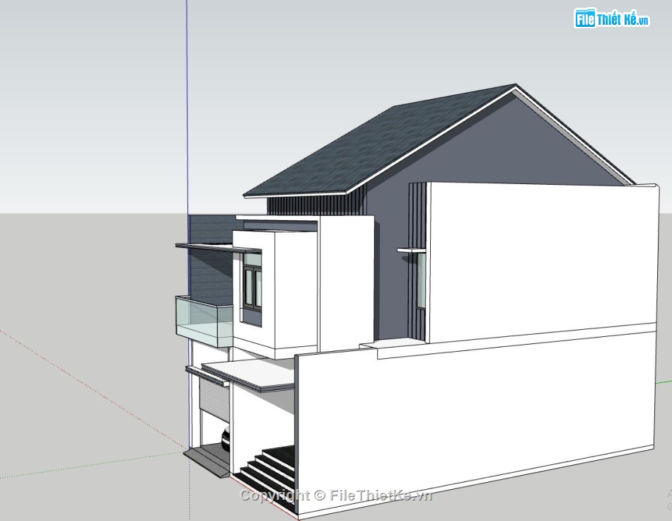 biệt thự phố 2 tầng,file sketchup biệt thự hiện đại,phối cảnh biệt thự 2 tầng