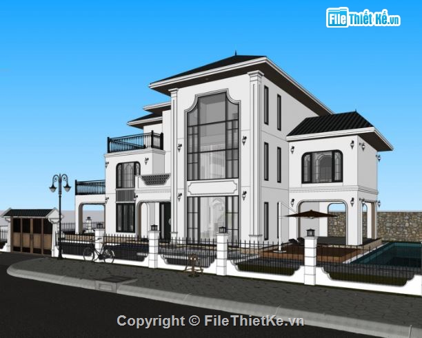 biệt thự sketchup,File biệt thự sketchup,biệt thự indochine