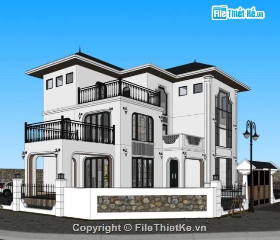 biệt thự sketchup,File biệt thự sketchup,biệt thự indochine