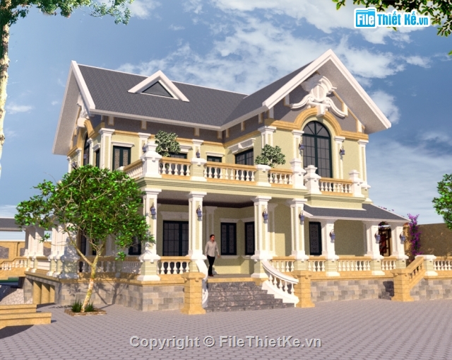 File sketchup biệt thự,sketchup biệt thự 2 tầng,File sketchup biệt thự 2 tầng