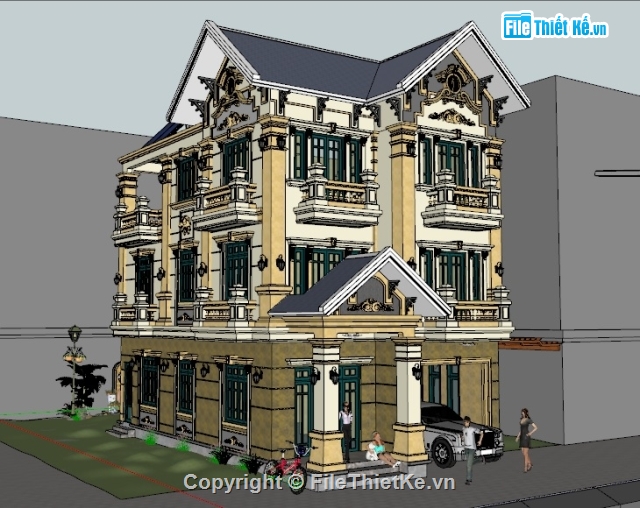 File sketchup biệt thự,sketchup biệt thự 3 tầng,Biệt thự 3 tầng