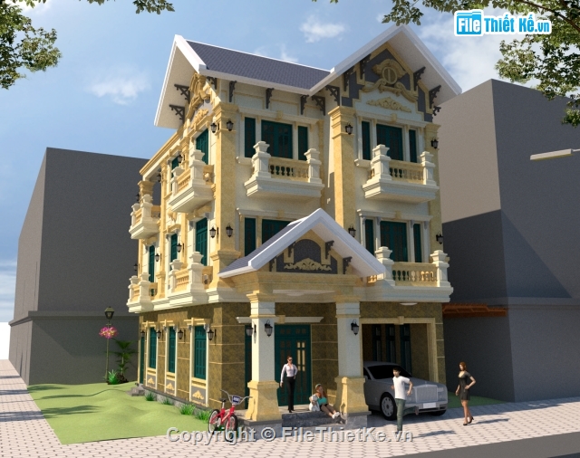 File sketchup biệt thự,sketchup biệt thự 3 tầng,Biệt thự 3 tầng