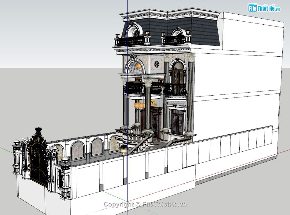 biệt thự tân cổ,biệt thự sang trọng,biệt thự sketchup