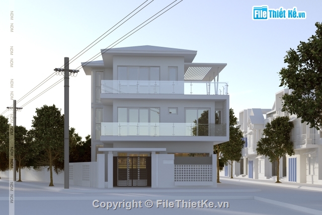 Sketchup nhà phố,Biệt thự phố 3 tầng,file sketchup biệt thự,Sketchup biệt thự 3 tầng,Sketchup biệt thự