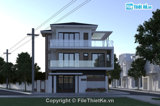 Sketchup nhà phố,Biệt thự phố 3 tầng,file sketchup biệt thự,Sketchup biệt thự 3 tầng,Sketchup biệt thự