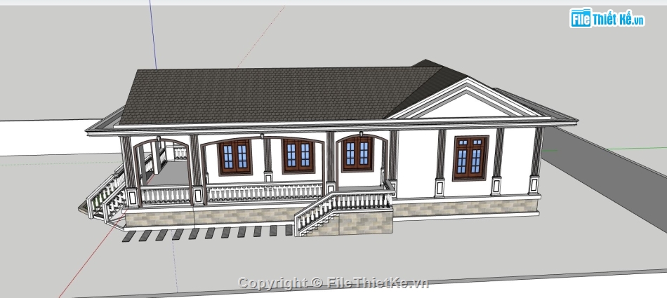 biệt thự vườn,biệt thự sketchup,biệt thự 1 tầng,phối cảnh biệt thự 1 tầng,mẫu sketchup biệt thự 1 tầng