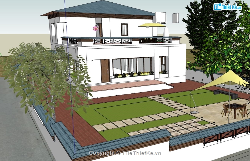 biệt thự 2 tầng,biệt thự vườn,file sketchup biệt thự 2 tầng,mẫu biệt thự hiện đại