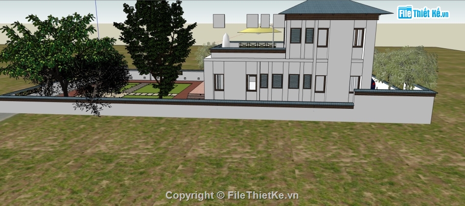 biệt thự 2 tầng,biệt thự vườn,file sketchup biệt thự 2 tầng,mẫu biệt thự hiện đại