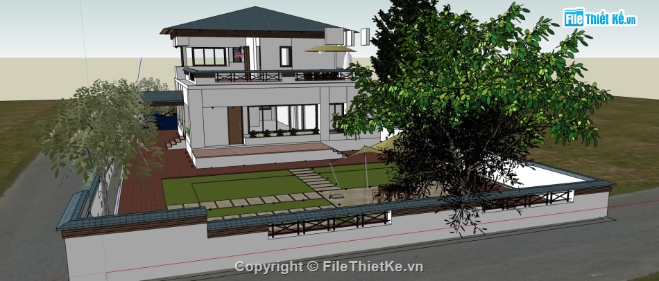 biệt thự 2 tầng,biệt thự vườn,file sketchup biệt thự 2 tầng,mẫu biệt thự hiện đại