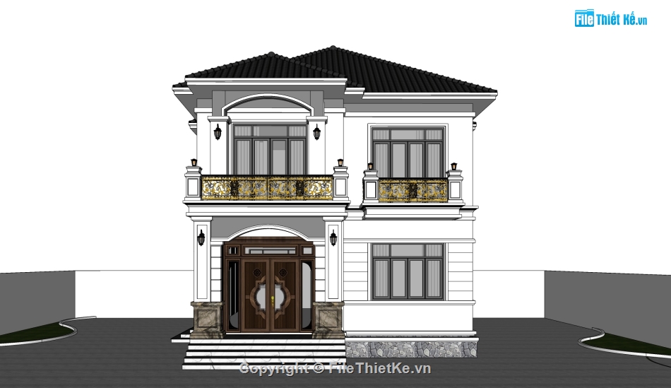 sketchup biệt thự vườn,file sketchup biệt thự 2 tầng,biệt thự 2 tầng 9x15m,su biệt thự vườn