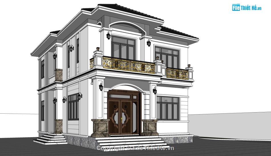 sketchup biệt thự vườn,file sketchup biệt thự 2 tầng,biệt thự 2 tầng 9x15m,su biệt thự vườn