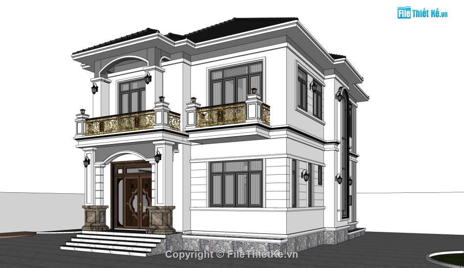 sketchup biệt thự vườn,file sketchup biệt thự 2 tầng,biệt thự 2 tầng 9x15m,su biệt thự vườn