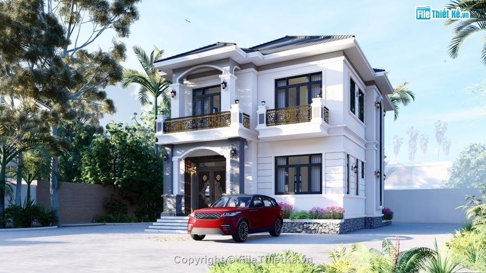 sketchup biệt thự vườn,file sketchup biệt thự 2 tầng,biệt thự 2 tầng 9x15m,su biệt thự vườn