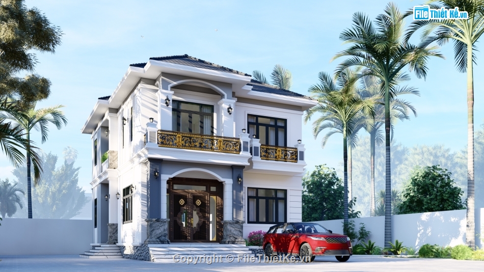 sketchup biệt thự vườn,file sketchup biệt thự 2 tầng,biệt thự 2 tầng 9x15m,su biệt thự vườn